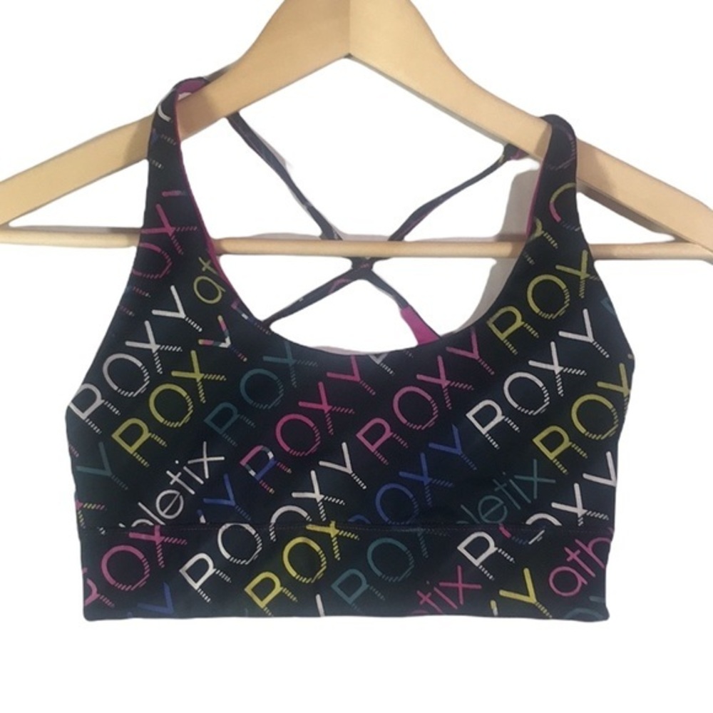 Roxy Reversible Logo/Pink/Black Lined Sports Bra